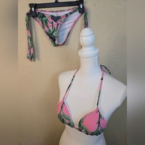 SHEIN Pink and Green Leaf Bikini